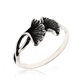 Sovats Ladies Twist Ginkgo Leaf Ring 925 Sterling Silver, Sterling Silver