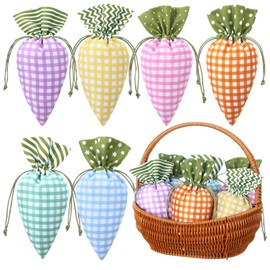 SilTriangle 24 Pcs Easter Carrot Shaped Treat Bags Easter Basket Stuffers Fabric Drawstring Candy Gift Goodie Bags for Egg Hunt Outdoor Party Supplies