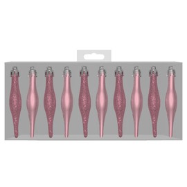 10 x Blush Pink Christmas Tree Droplet Decorations Mixed Matt & Glitter Finishes