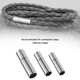 SING F LTD 30pcs Cord End Caps 3mm 4mm 6mm Copper Push Tube Clasps Bracelet End Clasp Jewelry Making Finding for Leather Rope Bracelet Necklace Silver