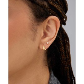 PAVOI 14K Gold Plated Sterling Silver Posts Dainty Initial Huggie Earrings for Women - Gold Huggie Hoop Small Initial Jewelry - Trendy Alphabet Letter Earrings, 10 Milimeter, White Gold, No Gemstone