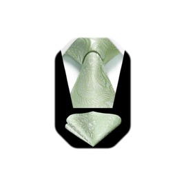 HISDERN Green Ties for Men Formal Mens Ties and Pocket Square Set Sage Green Silk Paisley Necktie Handkerchief for Wedding Business School Party Date