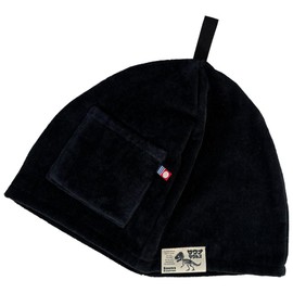 Sauna Hat Imabari Towel Certified with Pockets, Black, Made in Japan, Protects Scalp and Hair, Machine Washable with Loop, Saunasaurus