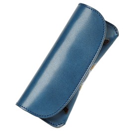 [ENTRAMBI] Tochigi Leather, Round Flap, Glasses Case, Genuine Leather, Stylish, Men's, Women's, Made in Japan, blue
