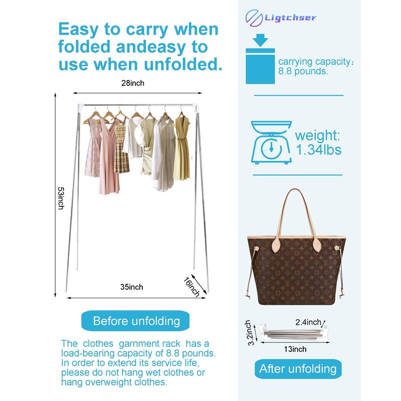 Ligtchser Portable Travel Garment Rack,Folding Clothes Rack for Dance,Travel,Camping, Drying,RV,