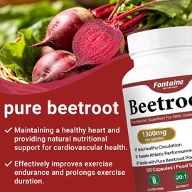 Organic Beet Root Capsules | 1300mg Beet Root Powder | Nitric Oxide Precursor | Healthy Circulation & Vitality | 120 Vegetarian Capsules | Non-GMO, Gluten Free, Vegan