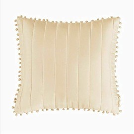 Beautiful 3PCs Quilted Printed Patchwork Modern Bedspread Comforter Throw Set With 2-Pillow Shams (Beige (Pom-Pom), Cushion Cover 17" x 17")