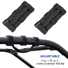 RERPRO- Utv Grab Handles Grips Fit 1.75 2 Roll Bar Cage Paracord Hand Hold Triple Straps for Utv ATV Polaris Ranger RZR Xp900 1000 Honda Pioneer Talon 1.75 2.0 Roll Bar 2 Pack Black