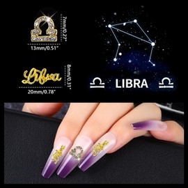JERCLITY 20pcs Gold Alloy Libra Zodiac Nail Charms 10pcs Libra Sign Symbols Nail Charms 10pcsLibra Constellation Words Nail Charms for Nails（Libra Dates: September 23 to October 23）