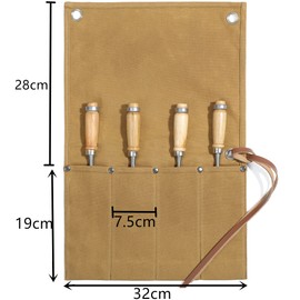 Tool Roll Bag Heavy Duty Waxed Canvas Tool Bag Small Tools Orgnanizer Bag (Khaki)