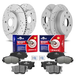 YXPCARS Front & Rear Drilled Slotted Rotors and Ceramic Disc Brake Pads Kit for Lexus Hs250H 2010 2011 2012, for Toyota Rav4 2016-2017 Le