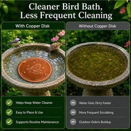 KuuDack Bird Bath Copper Disk – 99.9% Pure Copper, Triple-Point Support, Durable All-Season Water Cleaner for Outdoor Birdbaths, Bowls & Fountains (2 Pack) (2pack)