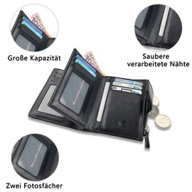 Geldbörse Herren Geldbeutel aus Echtleder mit Geldklammer & Münzfach | 18 Kartenfächer | RFID Schutz Kreditkartenetui | Dünne Geldtasche Portmonee für Männer mit Geschenkbox, Schwarz