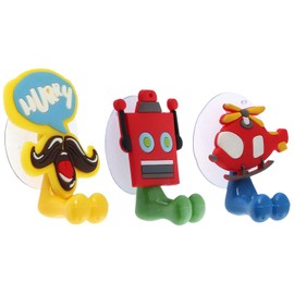 Set of 3 Assorted Suction Tooth Brush Holders for Kids (Robot Mustache Helicopter)