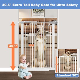 29.5"-40.5" Baby Gate for Stairs, 40.5" Tall Dog Gate Indoor, Walk Through Pet Gates for Doorways Kitchen No Drilling Auto Close Pressure Mounted Safety Child Toddler Gate, White