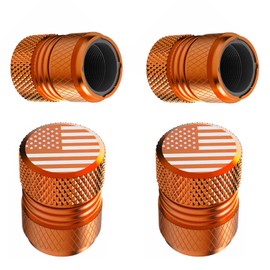 Tire Valve Stem Caps - 4 Pack Anti-Corrosion Premium Anodized Alloy Tyre Air Valve Caps American Flag for Car SUV Bike Orange