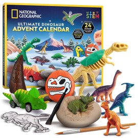 Blue Marble NATIONAL GEOGRAPHIC Dinosaur Advent Calendar 2024 - Christmas Countdown Calendar with 24 Dino Activities & Figures, Paint A Dinosaur, Create a Clay T. Rex, Excavate a Dino Tooth Replica