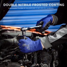 ANDANDA 12 Pairs Level 5 Cut Resistant Gloves, 3D Comfort Stretch Fit, PU Coated Work Gloves with Power Grip, Ideal Work Gloves for Men/Women Handle Glass, Sharp Metal, Blue(L)