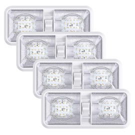 Leisure LED 4 Pack RV LED Ceiling Double Dome Light Fixture with ON/OFF Switch Interior Lighting for Car/RV/Trailer/Camper/Boat DC 12V Natural White 4000-4500K 48X2835SMD