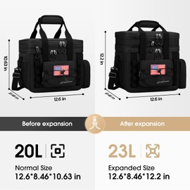 Maelstrom Tactical Lunch Box, 23 L Insulated Lunch Bag for Men, Expandable Double Deck Lunch Cooler Bag,Large Leakproof Soft Lunch Tote with Detachable MOLLE Bags, for Adult Women Work,Picnic,Black