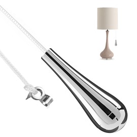 FENGRUI 1 Pcs Bathroom Pull Cord Handle Teardrop Chrome Pull String Switch,1.5m White Nylon Extension Replacement Pull Cord Light for Bathroom Toilet Light Ceiling Lights Fan Switch