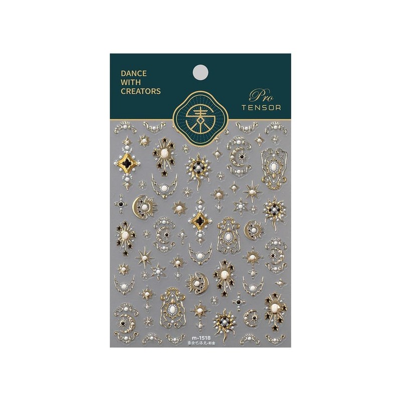 Gold Silver Star Moon Sun Nail Boho Baroque Celestial Nail