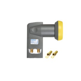 HUMAX Digital Twin LNB Gold Satellite Universal LNB, LTE Filter, 2 Subscribers Including Weather Cover and Gold-Plated F-Connectors, for Digital TV in HD, Full HD, 4K UHD & 8K, Black/Yellow