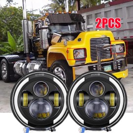 us- 2x Fit Mack R Series 7'' Inch Round LED Headlights Sealed Hi/Lo Beam w/DRL Light
