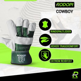 RODOPI Cowboy Leather Work Gloves for Men and Women Construction Gloves Size 9-10 Cowhide Split Leather Gardening Gloves Thorn Resistant EN 388:2016 (3 Pairs, 9)
