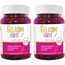 Gelasimi Forte Gomitas 60 Piezas Con Colágeno Hidrolizado Ácido Hialurónico Queratina Biotina Para Cabello Piel Uñas Antiedad Belleza Mujer Sabor Fresa (2, Unidades)