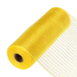 MECCANIXITY 10 Inch Glitter Poly Burlap Mesh for Wreath, Decorative Mesh Fabric Ribbon 10 Yard for Fall Easter Christmas Flower Bow, Yellow & Light Gold