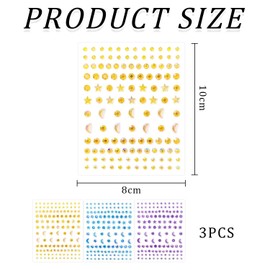 3 Sets Of Star And Moon Rhinestone Stickers, Nail Art Decorations, Facial Cosmetics, Shiny Rhinestone Stickers.