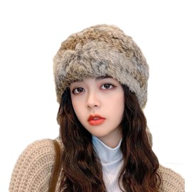 ITODA Women's Faux Fur Beanie Hat Knitted Beanie Russian Cossack Hat Winter Warm Crochet Knitted Hat Ladies Soft Fashion Hat for Ladies Girls Brown