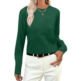 ANRABESS Women’s Long Sleeve Sweaters Cropped Crew Neck Business Casual Pullover Sweater Tops Knit Fall Fashion Clothes 2025 Forest Deep Green S