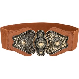 BlackButterfly Amplio Elástico Elástico Vintage Antiguo Retro Hebilla Cinturón (Marrón, Extra Grande)