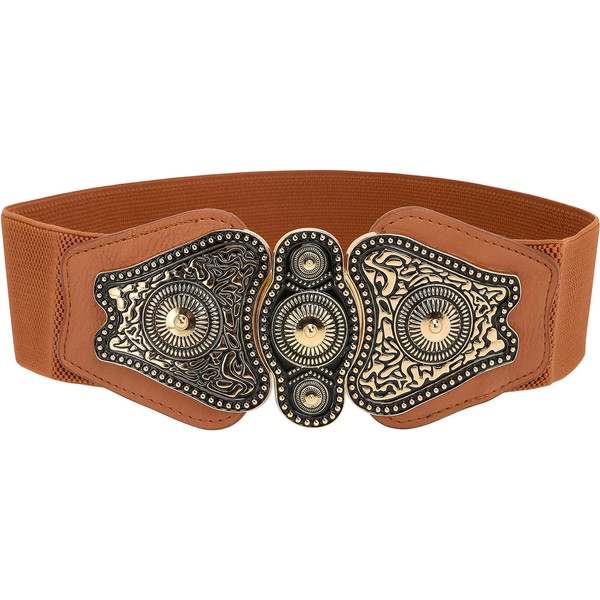 BlackButterfly Amplio Elástico Elástico Vintage Antiguo Retro Hebilla Cinturón (Marrón,