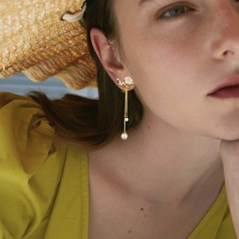 Awinesn Clip on Earrings Dangle Pearl Drop Clip Earrings for Women Trendy Dangle Chain Dainty Flower Wedding Earrings for Brides 14K Gold Plated Statement Non Pierced Earrings for Women Sparkly Jewelry (fugu-flower-g)