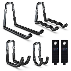3-H Super Heavy Duty Garage Hooks 6 Pack, One-Piece Construction Garage Wall Hooks, Garage Hanger & Organizer Wall Mount for Ladders, Bikes, Chairs, WeedEaters, Shovels, Garden Tools (Black)