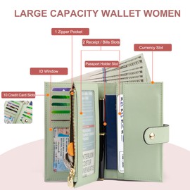 yiijay Wallets for Women RFID Blocking Leather Trifold Clutch Wallet Credit Card Holder Ladies Travel Wallet Purse with Pen Holder