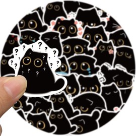 Cute Black Cat Stickers, Funny Cartoon Cat Meme Stickers Pack, 40PCS Funimost Vinyl Waterproof Animal Stickers for Water Bottle Laptop (Cat)