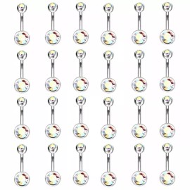 LionGothic 14G 24 Pack Titanium Belly Navel Ring implant grade AB double Jewel Bezel set