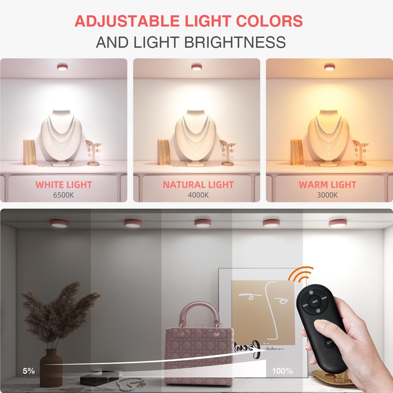 Rechargeable Puck Lights with Remote Control,LED Under Cabinet Light with
