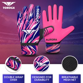 TOROGA Football Goalkeeper Gloves For Boys kids Children Youth Soccer Goalie Glove with Super Grip Palms (Pink, 5)