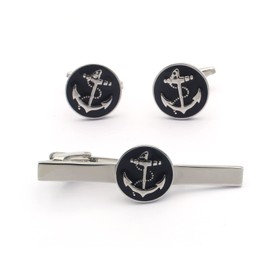 Black Anchor Cufflinks and Tie Clip Set, Nautical Cufflinks and Tie Clip