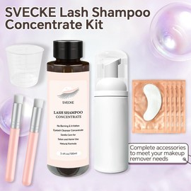 SVECKE Lash Concentrate Shampoo 100ml for Lash Extension, Lash Shampoo Kit for Eyelash Cleansing, Oil-Free Eyelash Extension Cleanser Concentrate, Lash Cleaning Kit with Brush Bottle