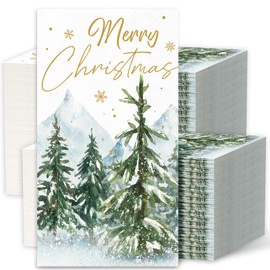 JarThenaAMCS 200Pcs Christmas Guest Napkins Watercolor Xmas Tree Snowflake Disposable Paper Napkins Merry Christmas Dinner Hand Napkins for Xmas Winter Party Supplies
