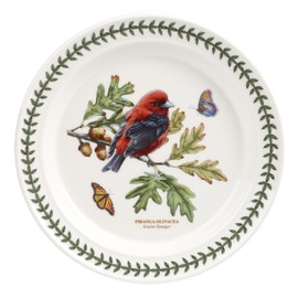 Portmeirion Botanic Garden Birds 8.5" Dinner Plate, Scarlet Tanager - Fine Earthenware Dinnerware, All Purpose Tableware Set - Dishwasher & Microwave Safe, Made in England