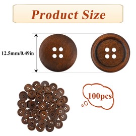 100 Pcs Wooden Buttons, 12.5mm 0.5 Inch 4 Hole Round Wood Sewing Button Craft for Shirt Sewing Pillow Covers Headbands Crafts Sewing Knitted Items