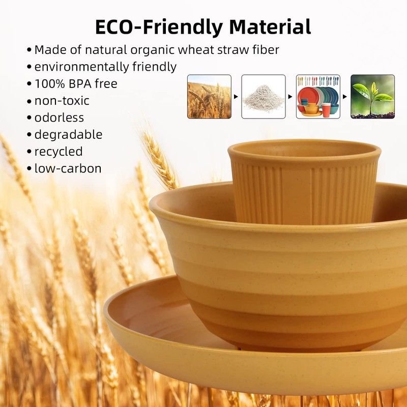 Wheat Straw Dinnerware Sets 36 Piece Unbreakable Dinnerware Sets, Reusable
