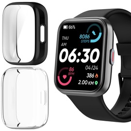ID208 Plus Smart Watch Case,Lamshaw Soft All Around TPU Case with Screen Protector Compatible for Quican/ENOMIR/Tensky/Fitpolo/Aeac/WMK/Konitee/VRPEFIT ID208 Plus Smart Watch-1.8" (Black+Clear)